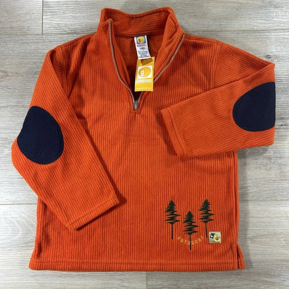 VTG 2001 Gymboree‎ 5yrs Homegrown Collection Orange Fleece Pine Trees 1/4 Zip